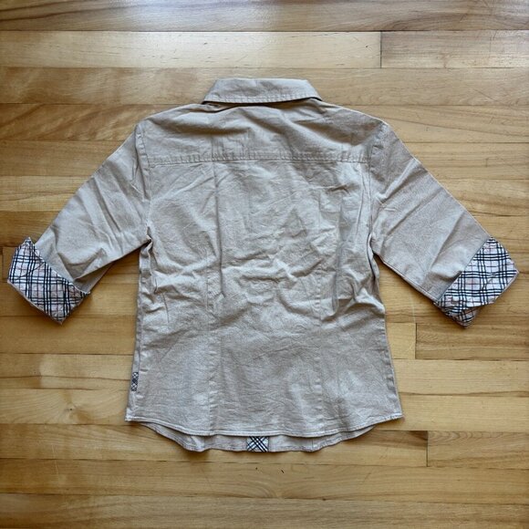 Burberry London Girls Beige Plaid Cuff Button-Up Shirt Size 150A (US 12-13Y) - Picture 11 of 11